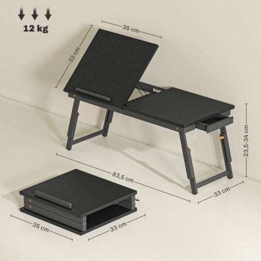 Mesa Plegable Homcom Inclinable con Cajón para Cama y Sofá Negro