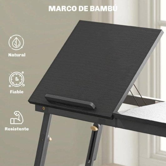 Mesa Plegable Homcom Inclinable con Cajón para Cama y Sofá Negro