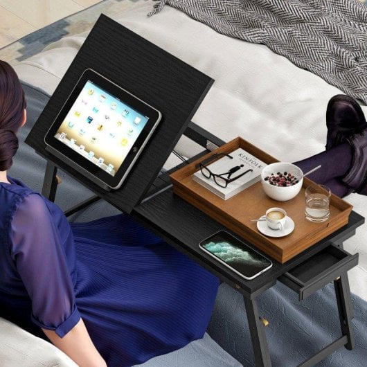 Mesa Plegable Homcom Inclinable con Cajón para Cama y Sofá Negro