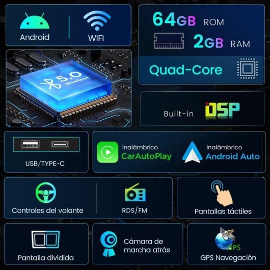 Autoradio JUNSUN Android15 2+64 GB SWC Wifi GPS