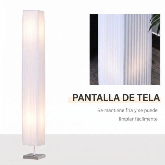 Lámpara de Pie Homcom 2 Casquillos E27 Pantalla Tela Blanco