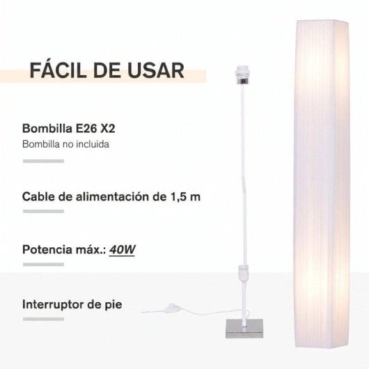 Lámpara de Pie Homcom 2 Casquillos E27 Pantalla Tela Blanco