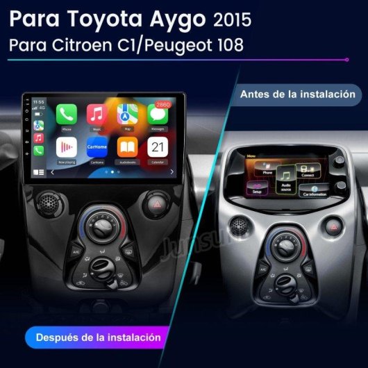 Autoradio Android15 2+64gb CarPlay voor Toyota Aygo Citroen C1 Peugeot 108