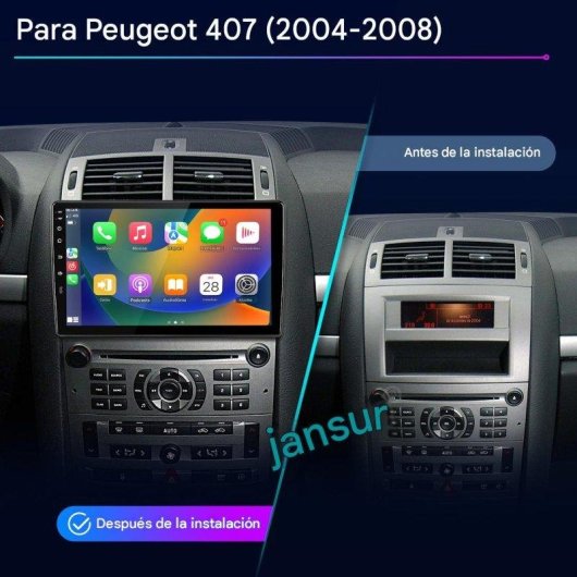 Multimedia Systeem JUNSUN 9 inch Android 15 CarPlay Peugeot 407