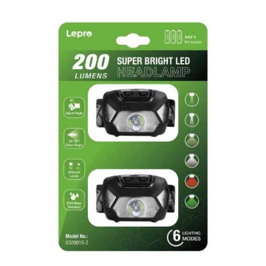 Linterna Frontal Lepro Pack 2 Unidades Temperatura Color Regulable
