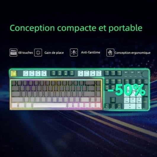 Clavier Nobrand 68 touches compact rétroéclairé violet avec switches bleus USB-C