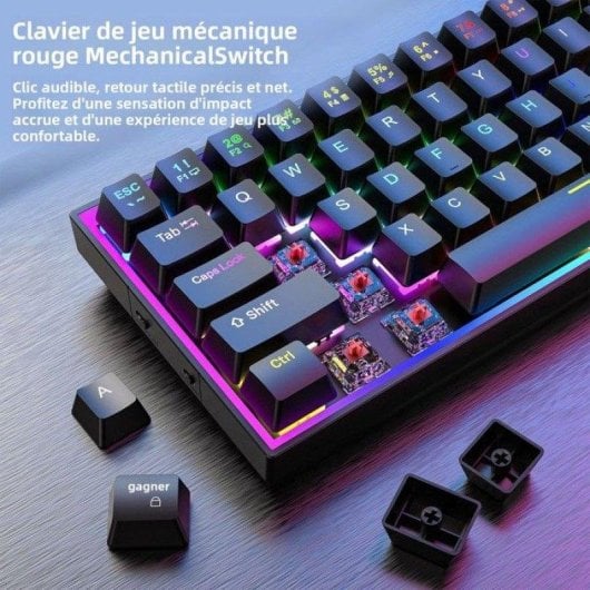 Clavier Nobrand 68 touches compact rétroéclairé violet avec switches bleus USB-C