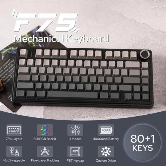 Clavier Nobrand F75 75% compact sans fil triple mode RGB noir