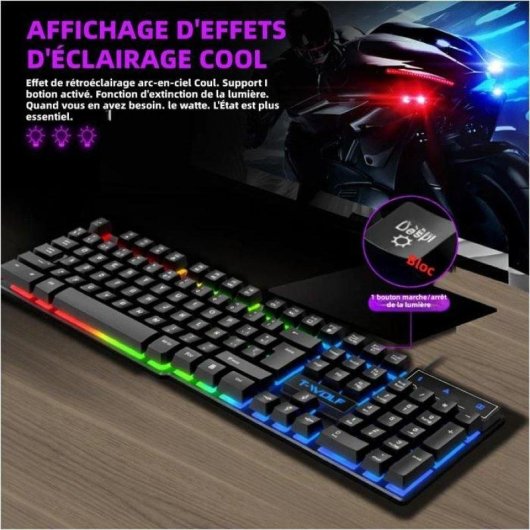 Pack clavier et souris gaming T-wolf TF200 rétroéclairé USB noir