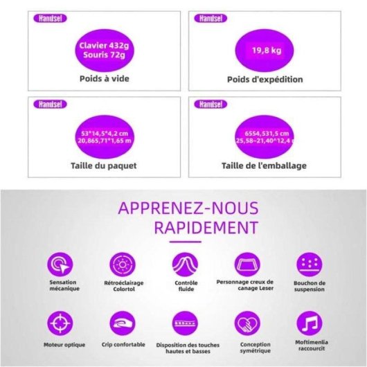 Pack clavier et souris gaming T-wolf TF200 rétroéclairé USB noir