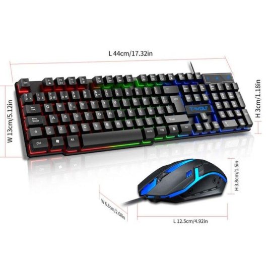 Pack clavier et souris gaming T-wolf TF200 rétroéclairé USB noir