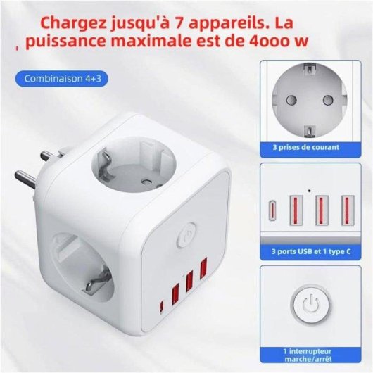 Multiprise Nobrand CN-805 3 Prises AC 3 USB 1 USB-C Compacte