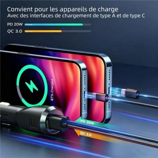 Transmetteur FM Bluetooth 5.3 Voiture Écran OLED Double USB Type-C 12-24V Noir