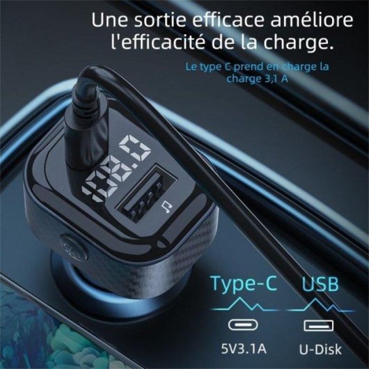 Transmetteur FM voiture Nobrand Bluetooth 5.3 USB-C 15W Écran 12-24V Noir