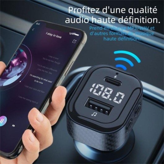 Transmetteur FM voiture Nobrand Bluetooth 5.3 USB-C 15W Écran 12-24V Noir