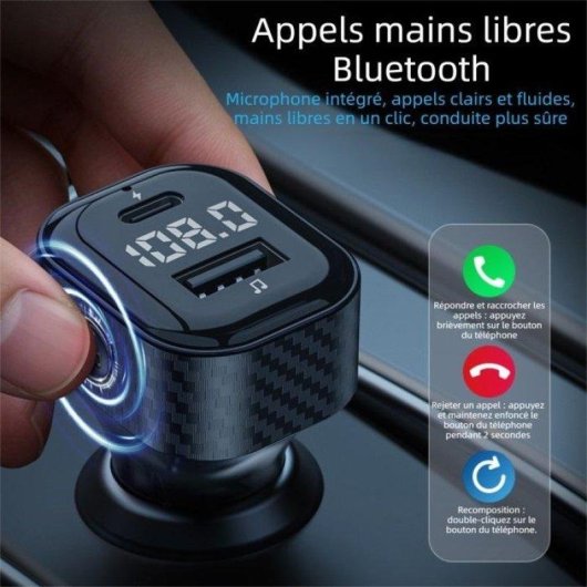 Transmetteur FM voiture Nobrand Bluetooth 5.3 USB-C 15W Écran 12-24V Noir