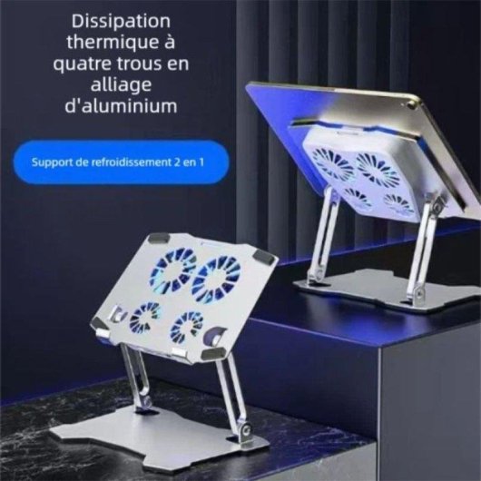 Support Tablette Nobrand Aluminium 4 Ventilateurs Réglable 180° Double USB