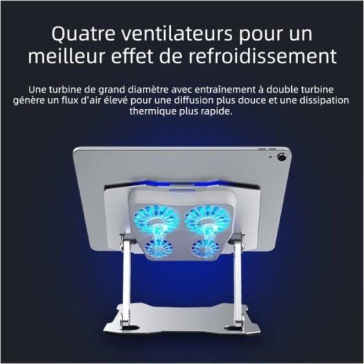 Support Tablette Nobrand Aluminium 4 Ventilateurs Réglable 180° Double USB