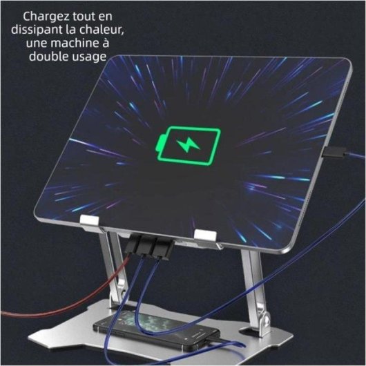 Support Tablette Nobrand Aluminium 4 Ventilateurs Réglable 180° Double USB