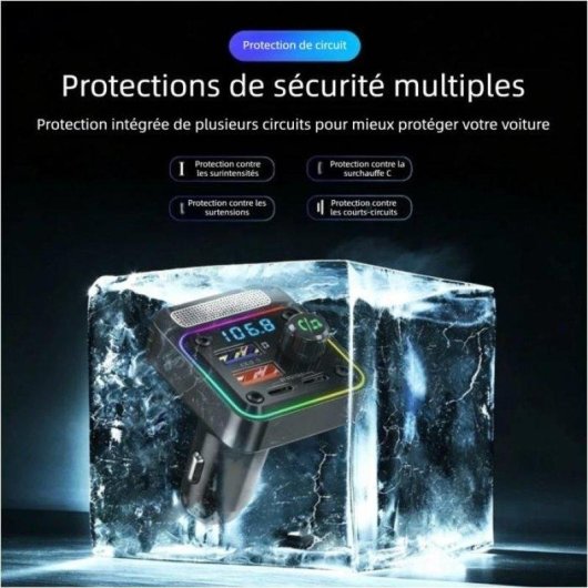 Transmetteur FM Nobrand Bluetooth 5.0 MP3 Charge PD QC3.0 36W Noir