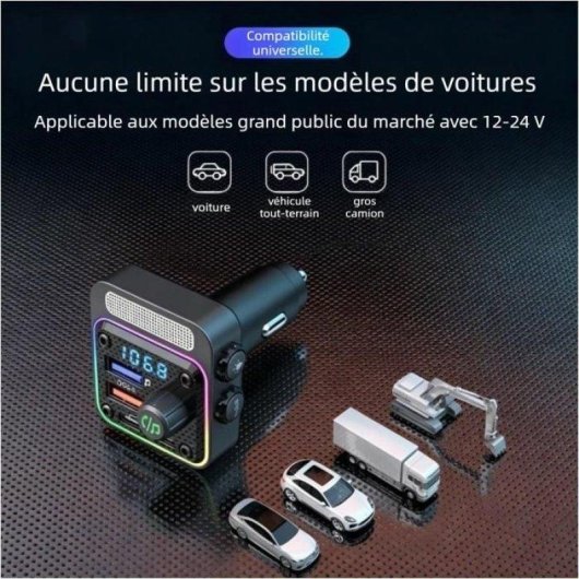 Transmetteur FM Nobrand Bluetooth 5.0 MP3 Charge PD QC3.0 36W Noir