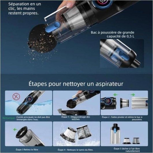 Aspirateur sans Fil Nobrand 120W Sec et Humide USB Noir