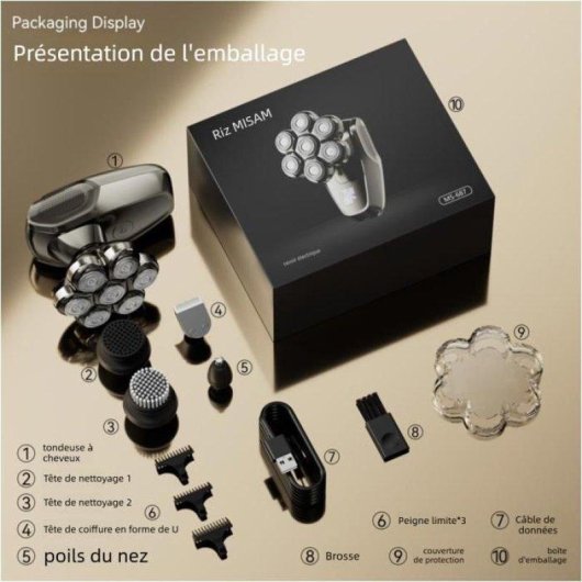 Rasoir Visage Nobrand 7 Têtes Rotatif 60min Résistant à l'Eau LED