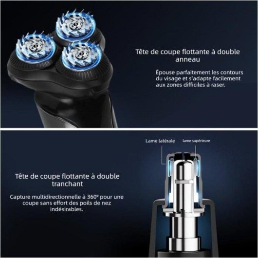 Rasoir Visage Nobrand Sans Fil 80min Sec et Humide 3 Lames LED