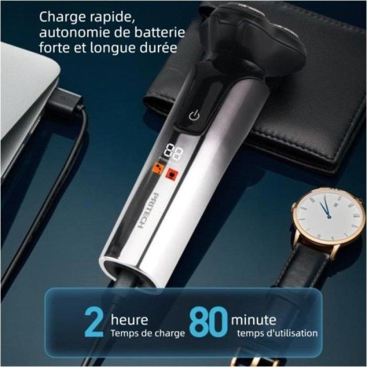 Rasoir Visage Nobrand Sans Fil 80min Sec et Humide 3 Lames LED