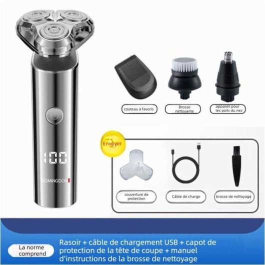 Rasoir Visage Nobrand Sans Fil 60min Sec et Humide 3 Têtes Charge Rapide