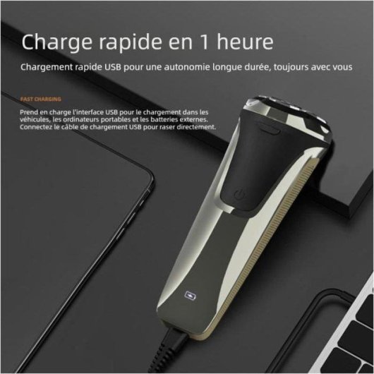 Rasoir Visage Nobrand Sans Fil 60min Sec et Humide 3 Têtes LED