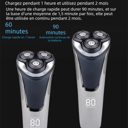 Rasoir Visage Nobrand 3 Têtes Rotatives Sans Fil 60min Sec Lavable LED