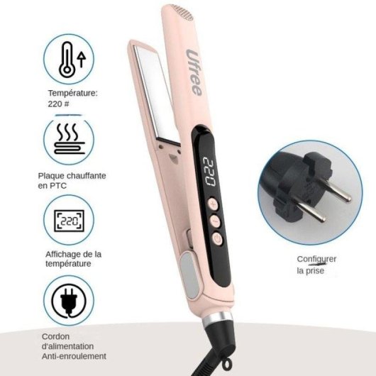 Lisseur 2-en-1 LED PTC Nobrand 220°C Ionique Rose