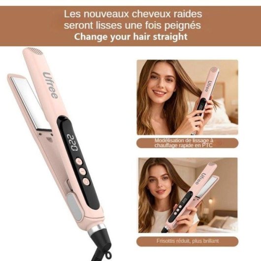 Lisseur 2-en-1 LED PTC Nobrand 220°C Ionique Rose