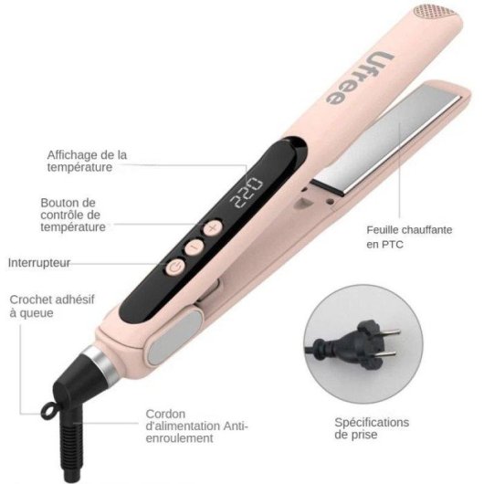 Lisseur 2-en-1 LED PTC Nobrand 220°C Ionique Rose