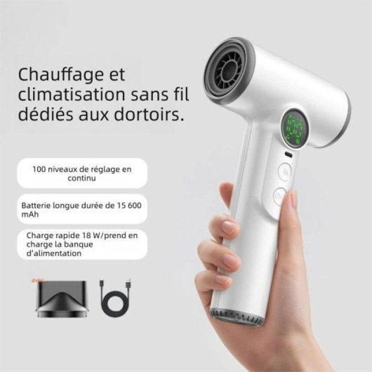 Sèche-cheveux Sans Fil Nobrand 15600 mAh 200W 100 Niveaux 3 Vitesses Blanc