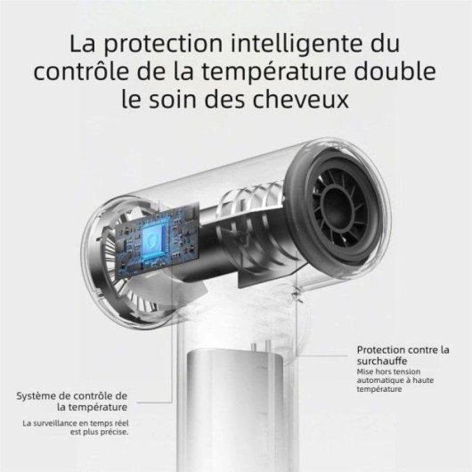 Sèche-cheveux Sans Fil Nobrand 15600 mAh 200W 100 Niveaux 3 Vitesses Blanc
