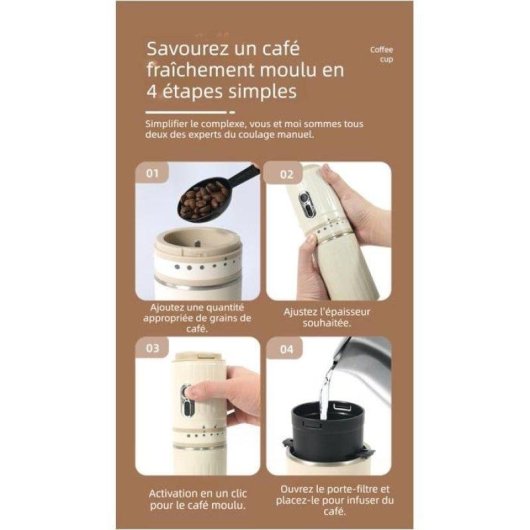 Moulin a cafe portatif Nobrand 7 niveaux Blanc cassé