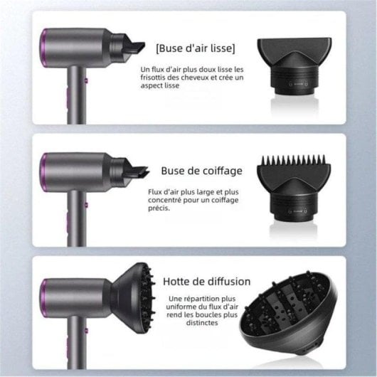 Sèche-cheveux Domestique Nobrand 1800W 3 Températures 3 Vitesses 4 Accessoires Noir