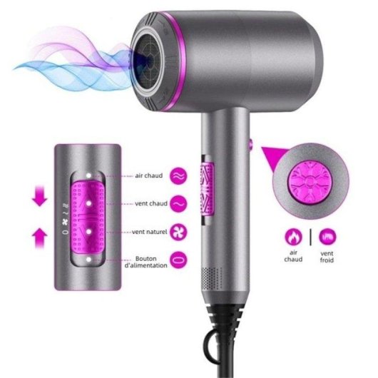 Sèche-cheveux Domestique Nobrand 1800W 3 Températures 3 Vitesses 4 Accessoires Noir