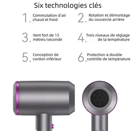 Sèche-cheveux Domestique Nobrand 1800W 3 Températures 3 Vitesses 4 Accessoires Noir