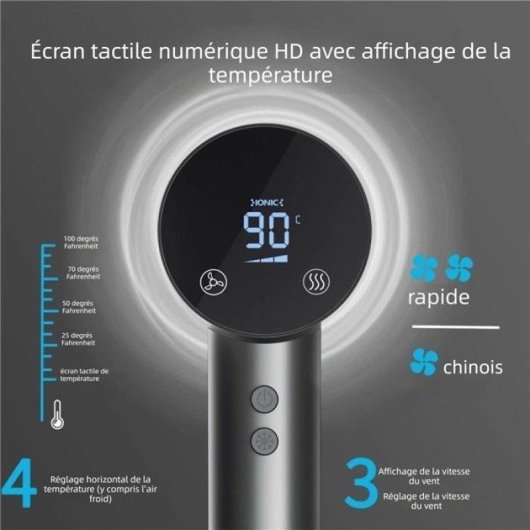 Sèche-cheveux Ionique Nobrand 1500W 3 Températures 4 Vitesses Écran Digital Gris
