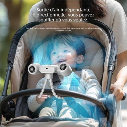 Mini Ventilateur Portable Nobrand Double Tête 3 Vitesses LED USB Blanc