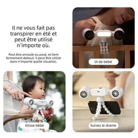 Mini Ventilateur Portable Nobrand Double Tête 3 Vitesses LED USB Blanc