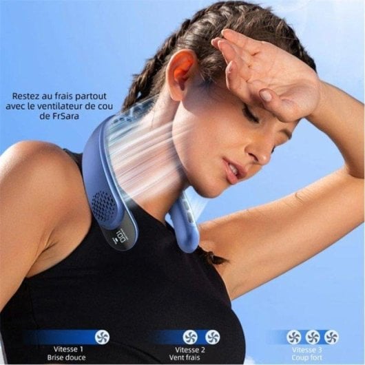 Mini Ventilateur de Cou Sans Pales Nobrand 4000 mAh 3 Vitesses Bleu USB