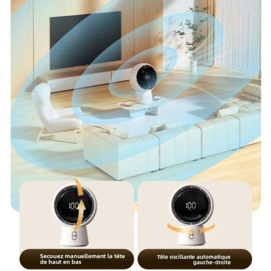 Ventilateur de Table Nobrand 5 Vitesses Oscillant Silencieux Batterie 6000mAh Blanc