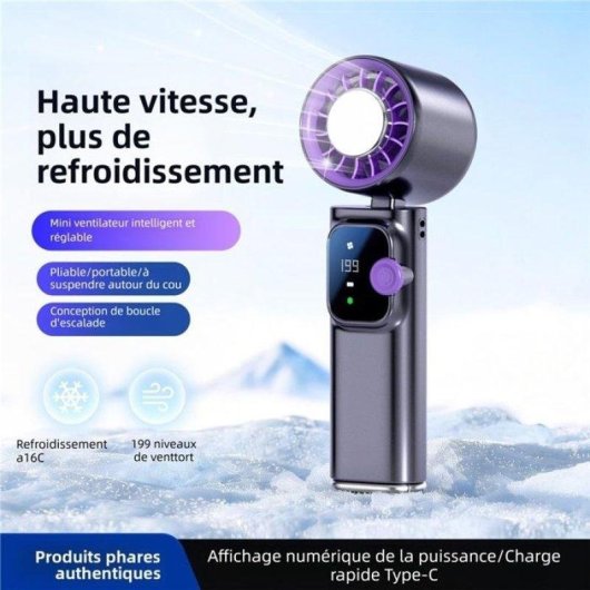 Mini Ventilateur de Poche Pliable Nobrand 199 Vitesses Écran Digital USB Violet