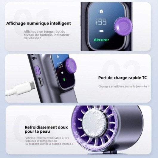 Mini Ventilateur de Poche Pliable Nobrand 199 Vitesses Écran Digital USB Violet