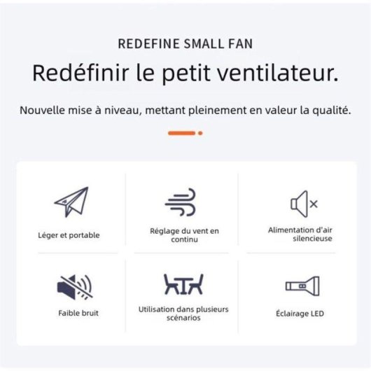 Mini Ventilateur Portable Nobrand 4000 mAh LED USB Silencieux Orange
