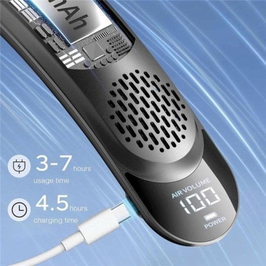 Mini Ventilateur de Cou Sans Pales Nobrand 4000mAh 3 Vitesses Oscillation USB Noir